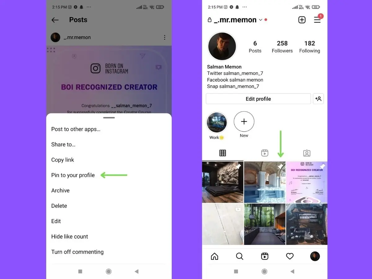 épingler posts en haut de son profil Instagram