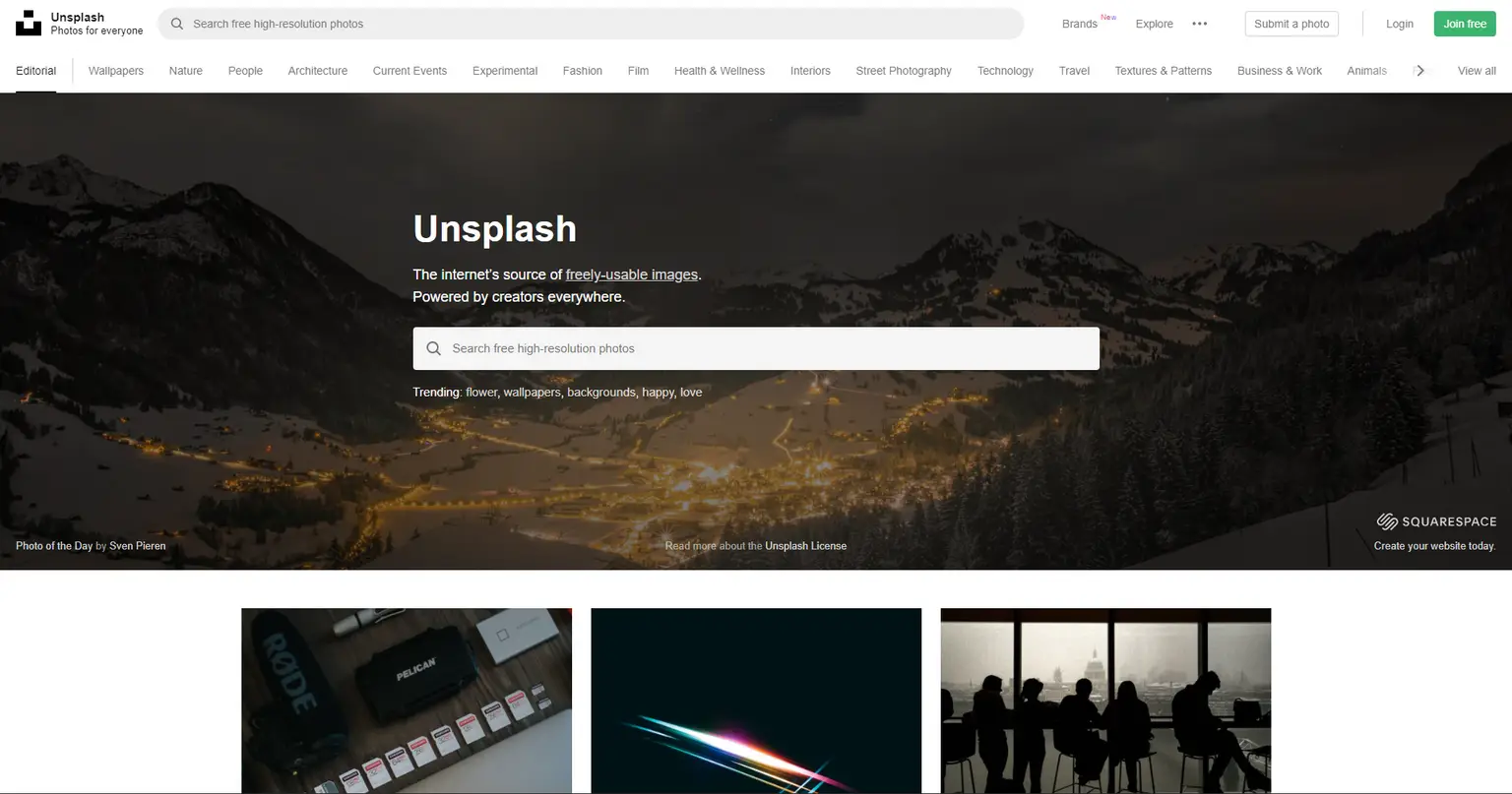 Interface Unsplash