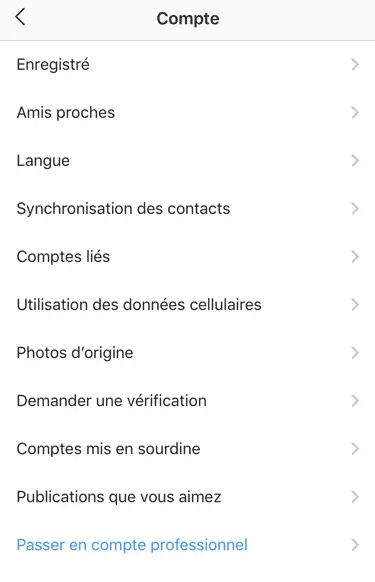 passer en compte professionnel sur instagram